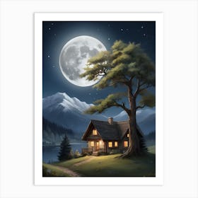 House In The Moonlight Art Print