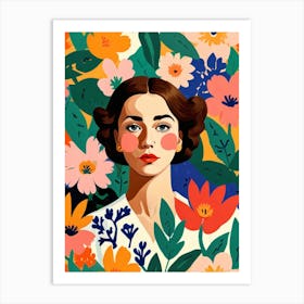 Portrait Of A Woman With Flowers Art Print