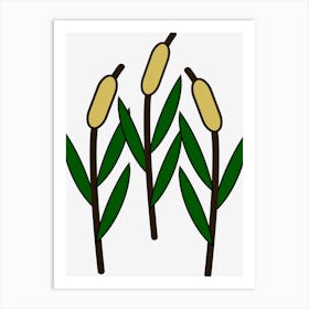 Cattails Aquatic Plant Plant Botanical Flora Marsh Pond Nature Cutout 1 Art Print