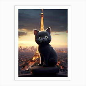 Cat In Paris in front of the Eiffel Tower v2 Art Print