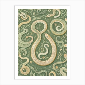 Abstract Pastel Green Snakes Art Print