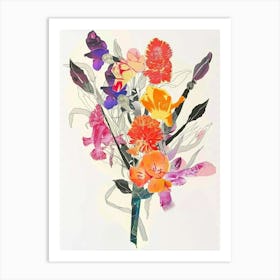 Celosia 1 Collage Flower Bouquet Art Print