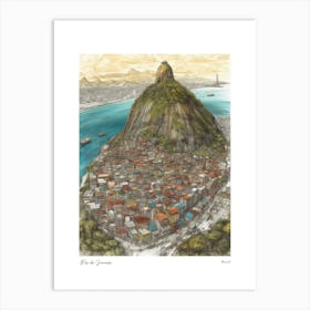 Rio De Janeiro Brazil Drawing Pencil Style 2 Travel Poster Art Print