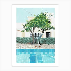 Cat By The Pool Art Print