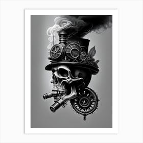 Skull With Surrealistic Elements Grey Stream Punk Art Print