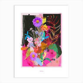 Asters 2 Neon Flower Collage Poster Art Print