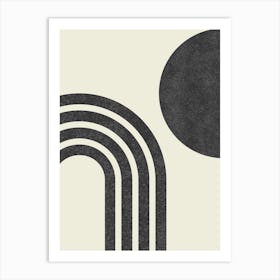 Mid-century Modern Sun and Rainbow - Abstract Modern Minimalist Black and White Art Print