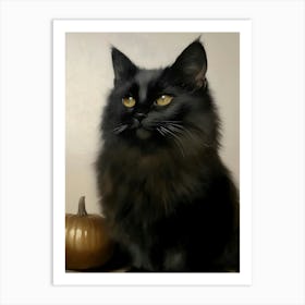 Black Cat With Pumpkin 2 Art Print