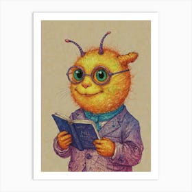 Cat Reads A Book Art Print