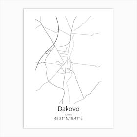 Dakovo,Croatia Minimalist Map Art Print