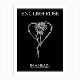 English Rose In A Heart Line Drawing 4 Poster Inverted Art Print