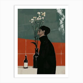 Man Looking At Flowers Art Print