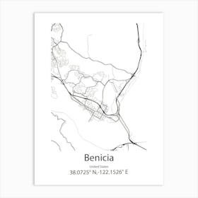 Benicia,United States Minimalist Map Art Print