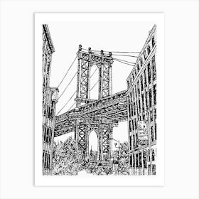 Manhattan Bridge, Dumbo, Brooklyn, New York, Black and White Illustration  Affiche