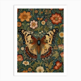 Butterfly On A Flower Style William Morris Art Print