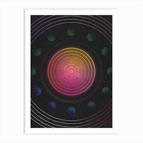 Neon Geometric Glyph in Pink and Yellow Circle Array on Black n.0323 Art Print