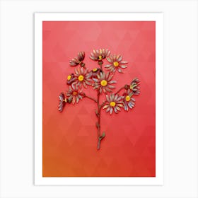 Vintage Lilac Senecio Flower Botanical Art on Fiery Red n.0349 Art Print