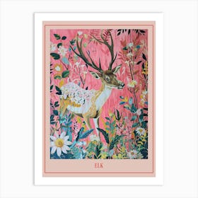 Floral Animal Painting Elk 2 Poster Art Print