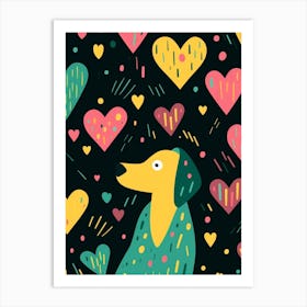 Abstract Cute Heart & Dog Line Illustration 2 Art Print