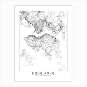 Hong Kong White Map Line Art Print