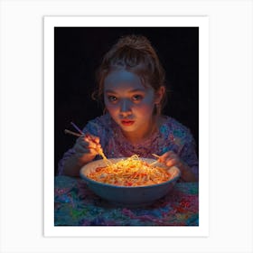 Girl Eats Noodles Art Print