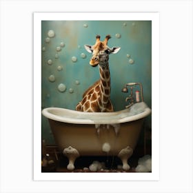 Giraffe In Bathroom 2 Art Print