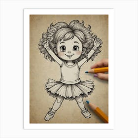 Drawing Of A Girl Art Print