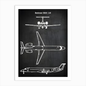 Emb 145 Airplane Decor Aircraft Decor Plane Decor Airplane Art Airplane Print Airplane Blueprint Airplane Art Va1451 Art Print