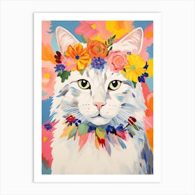 Turkish Angora Cat With A Flower Crown Painting Matisse Style 2 Art Print