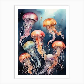 Watercolor Marine Jellyfishes Art Print 1 Art Print