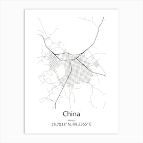 China,Mexico Minimalist Map Art Print