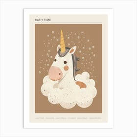 Unicorn In The Bubble Bath Mocha Muted Pastels 1 Poster Art Print