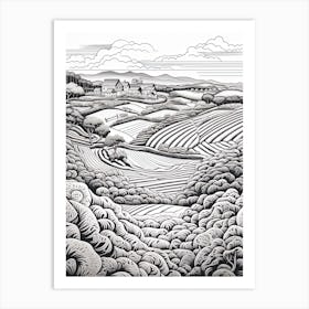 Ishigaki Island In Okinawa, Ukiyo E Black And White Line Art Drawing 4 Art Print