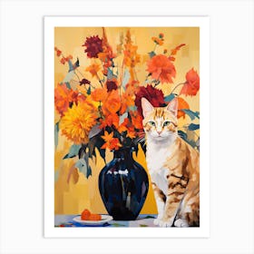 Snapdragon Flower Vase And A Cat, A Painting In The Style Of Matisse 2 Art Print