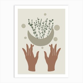Two Hands Holding A Plant Art Print