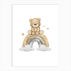 Teddy Bear On A Rainbow Art Print