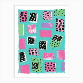 Pink And Black Squares Art Print