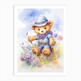 Explorer Teddy Bear Painting Watercolour 2 Art Print