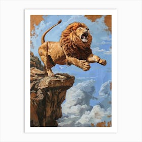 Barbary Lion Relief Illustration On A Cliff 2 Art Print