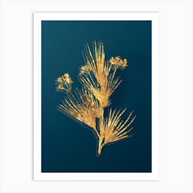 Vintage Blue Stars Botanical in Gold on Teal Blue n.0174 Art Print