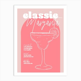 Vintage Retro Inspired Classic Margarita Recipe Pink And Dark Pink Art Print