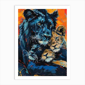 Black Lion Family Bonding Fauvist Painting 3 Art Print