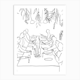 Dinner Party Summer Family Minimalist Line Art Monoline Illustration Art Print
