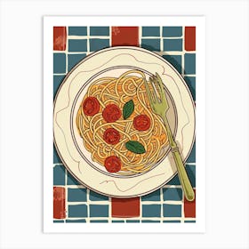 Spaghetti On A Tiled Background 2 Art Print