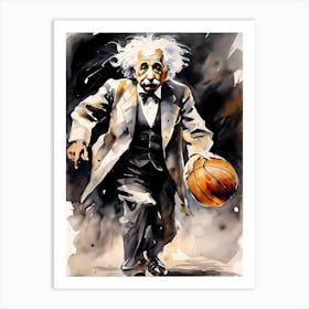 Albert Einstein Playing Basketball Abstract Painting (13) Art Print