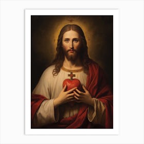 Sacred Heart Of Jesus, Oil On Canvas Portuguese School, 19th Century 015 Art Print