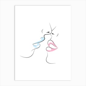Kissing Couple Vector Illustration Art Print