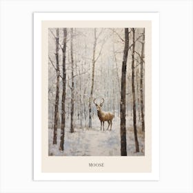 Vintage Winter Animal Painting Poster Moose 2 Art Print