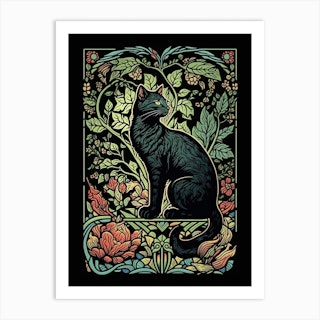 William Morris  Inspired Cats Collection Stained Glass  Art Print