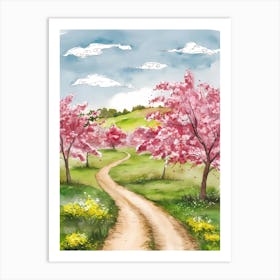 Watercolor Cherry Blossoms Art Print